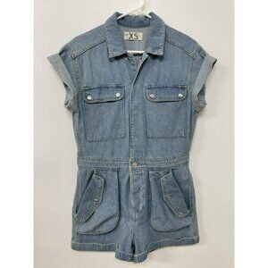We the Free Cuffed Marrakesh Snap/Button Denim Romper Oversized Shorts Womens XS